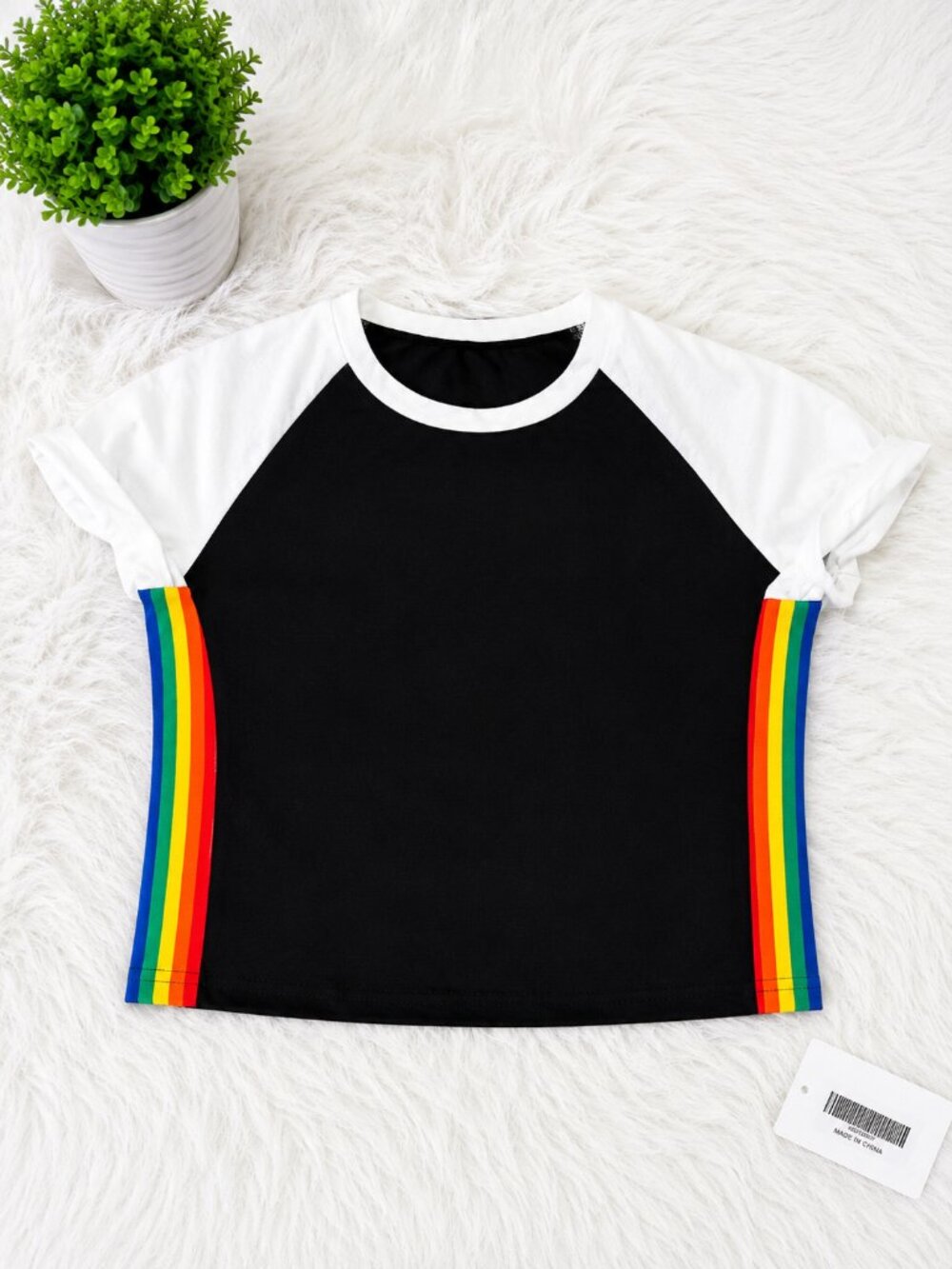 NWT Women's Rainbow Side Stripe Raglan Tee